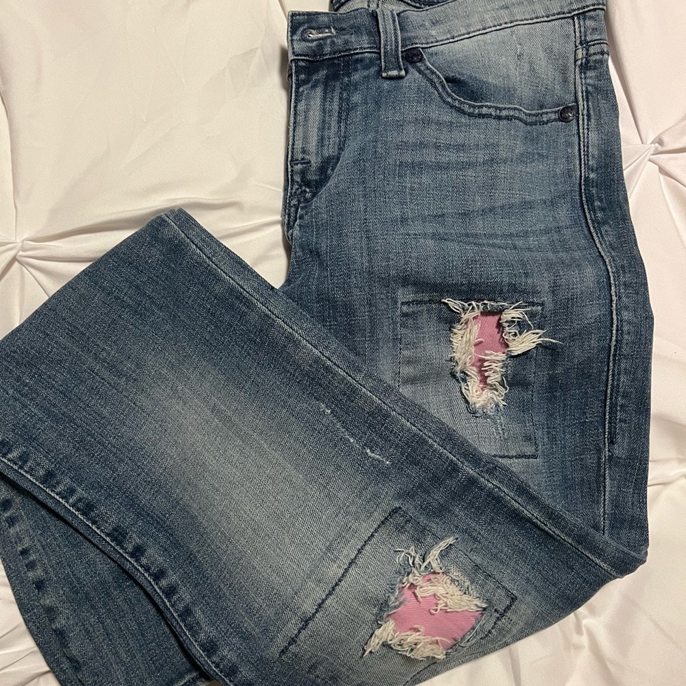 Rock & Republic Light Blue Denim Jeans Distressed Pink Bootcut, SZ 6M